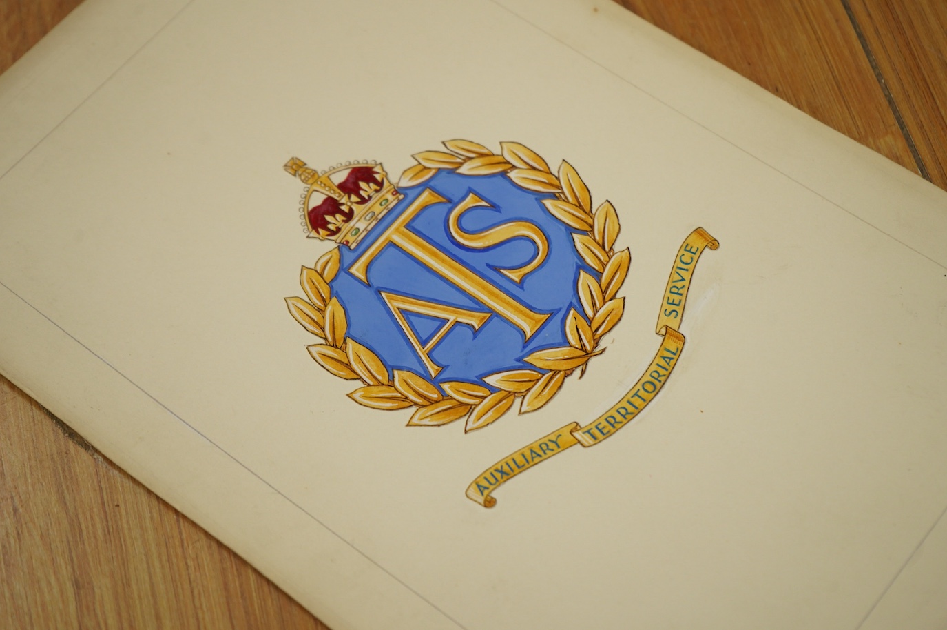A set of five original WWII watercolours for postcard designs, Badges of the Services to include ‘Royal Artillery’, ‘Royal Engineers’ and ‘’Royal Army Medical Corps’, unsigned, unframed, 18 x 29cm. Condition - fair